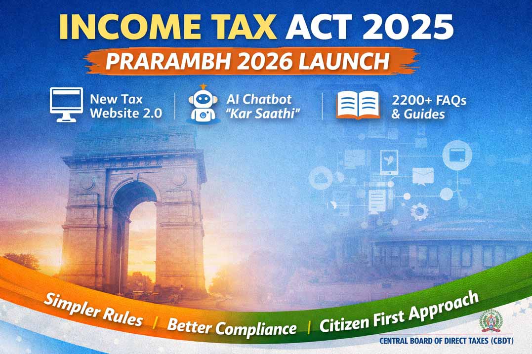 Income Tax Act 2025 PRARAMBH 2026 launch with new tax rules, AI chatbot Kar Saathi and Income Tax Website 2.0 update