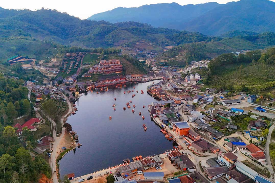 Moo Ban Rak Thai Mae Aw village lake and tea plantations Mae Hong Son Thailand