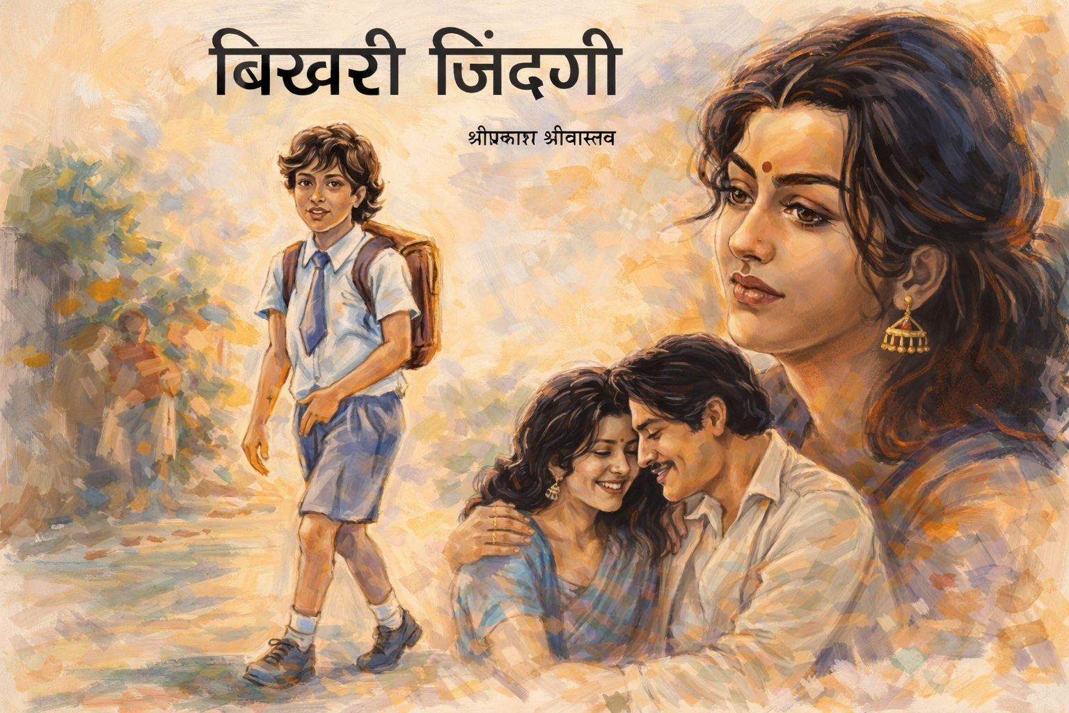 रोती हुई भारतीय महिला और उसकी टूटी शादी को दर्शाती emotional हिंदी कहानी की illustration