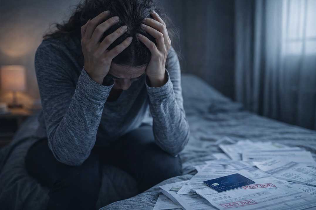 Financial stress और mental pressure से परेशान एक महिला की प्रतीकात्मक तस्वीर
