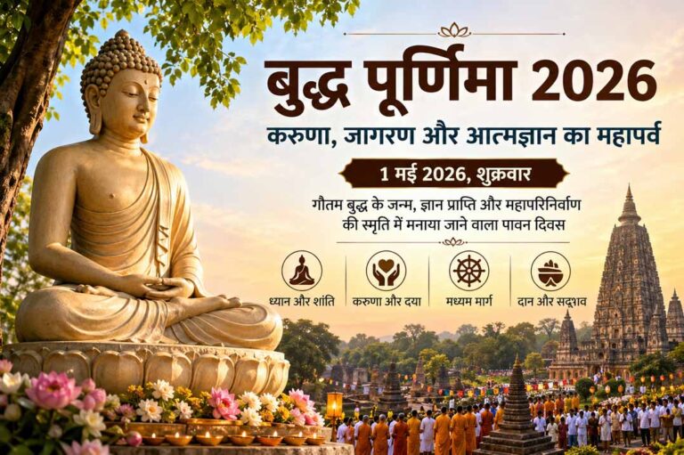 बुद्ध पूर्णिमा 2026 में 1 मई को मनाई जाएगी। यह वैशाख मास की पूर्णिमा तिथि पर पड़ती है और बौद्ध धर्म के सबसे प्रमुख पर्वों में से एक है।