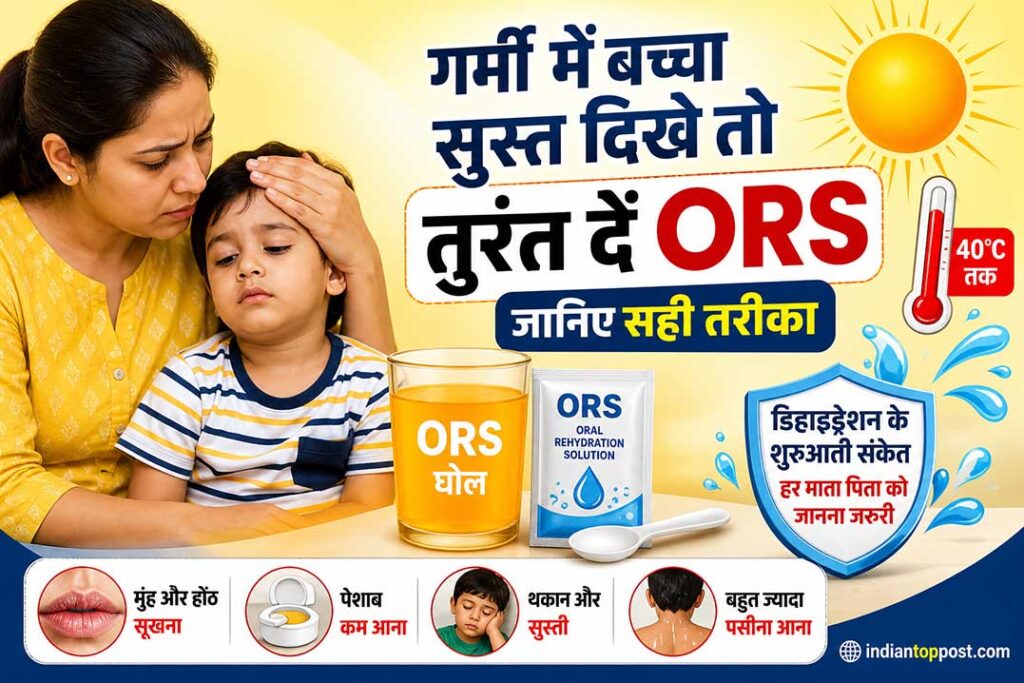गर्मी में सुस्त बच्चे को ORS देने का सही तरीका बताती मां