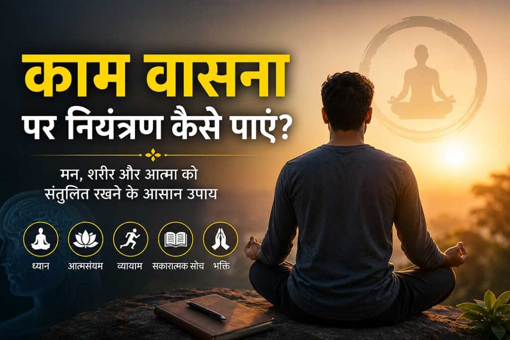 ध्यान मुद्रा में बैठा व्यक्ति, काम वासना पर नियंत्रण और मानसिक शांति दर्शाती प्रेरणादायक तस्वीर