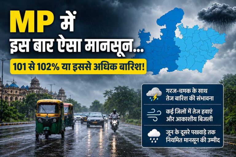 मध्य प्रदेश मानसून 2026 का मौसम अपडेट, राज्य में सामान्य से अधिक बारिश की संभावना और कई जिलों में बारिश व गरज-चमक का अलर्ट।
