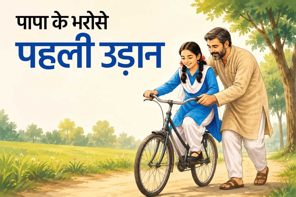 पापा के भरोसे साइकिल चलाना सीखती बेटी की भावुक तस्वीर