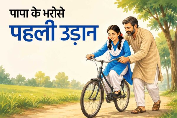 पापा के भरोसे साइकिल चलाना सीखती बेटी की भावुक तस्वीर