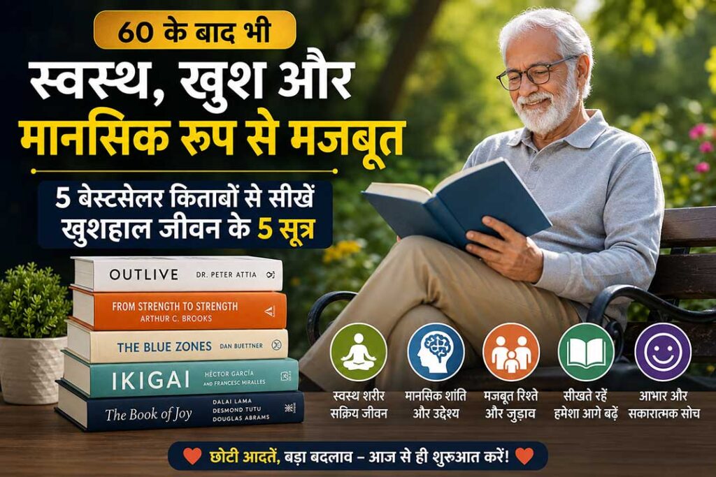 60 वर्ष के बाद स्वस्थ, खुश और मानसिक रूप से मजबूत रहने के लिए 5 बेस्टसेलर किताबों का फीचर इमेज