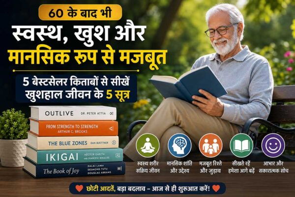 60 वर्ष के बाद स्वस्थ, खुश और मानसिक रूप से मजबूत रहने के लिए 5 बेस्टसेलर किताबों का फीचर इमेज