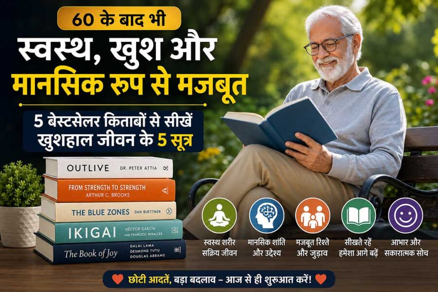 60 वर्ष के बाद स्वस्थ, खुश और मानसिक रूप से मजबूत रहने के लिए 5 बेस्टसेलर किताबों का फीचर इमेज
