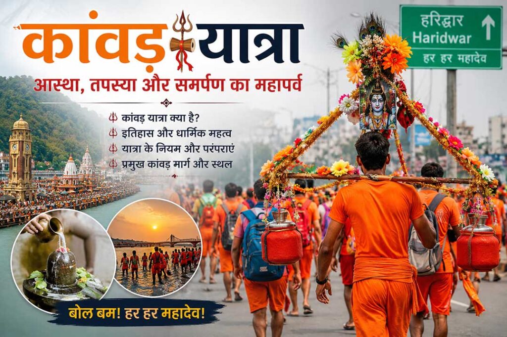 कांवड़ यात्रा में गंगाजल लेकर भगवान शिव के मंदिर की ओर जाते श्रद्धालु