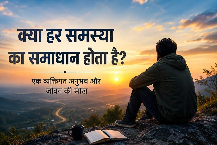 क्या हर समस्या का समाधान होता है? पहाड़ पर बैठा एक व्यक्ति जीवन की कठिनाइयों और उम्मीद पर विचार करता हुआ।