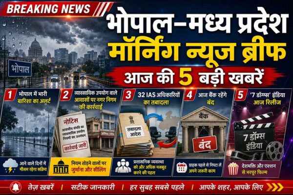 भोपाल मध्य प्रदेश मॉर्निंग न्यूज़ ब्रीफ 22 अगस्त 2026 की 5 बड़ी खबरें