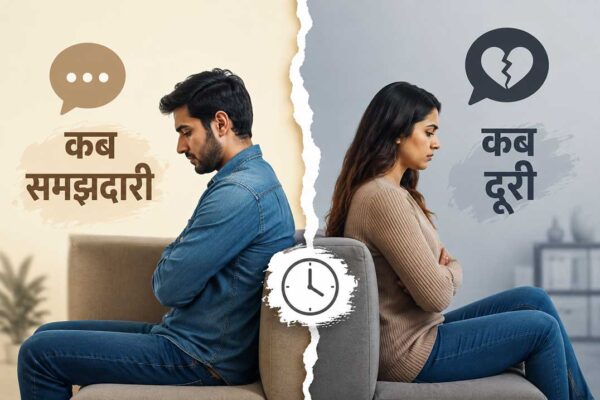 रिश्तों में चुप्पी, समझदारी और भावनात्मक दूरी को दर्शाते हुए एक-दूसरे से मुंह फेरकर बैठे कपल
